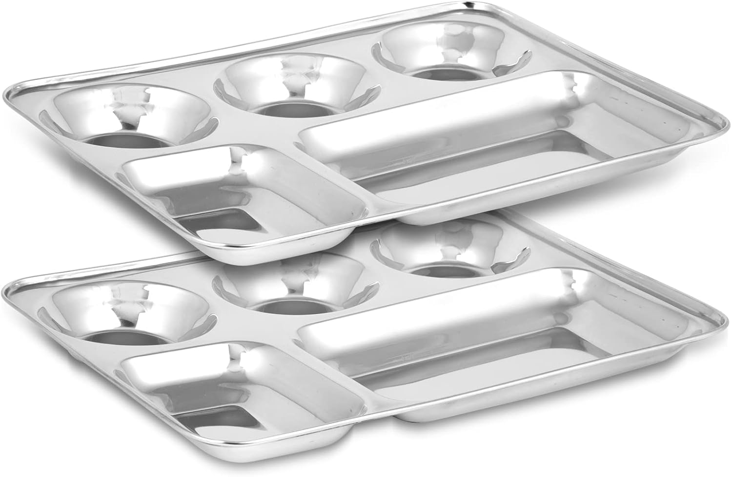 KSJONE Stainless Steel Divided Plates Rectangular Thali Plate, 5