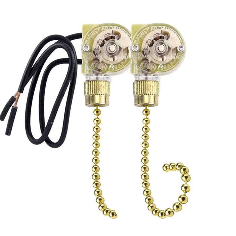 Akahttbn Ceiling Fan Switch Zing Ear ZE-109 Two-Wire Light With Pull Cords for Fans, Lamps and Wall Lights - Pull Chain Control Replacement On-Off, 2 Pack (Brass)