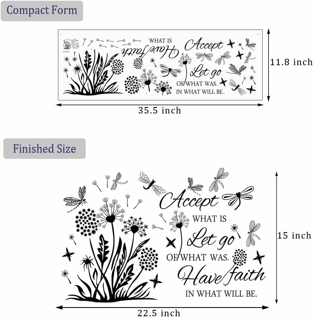 Inspirational Wall Stickers Quotes Wall Art Accept Let Go Have Faith Dandelion Decals Flower Stickers Murals Decor for Bedroom Office Bathroom Living Room Floral Wall Decals Art Decoration.