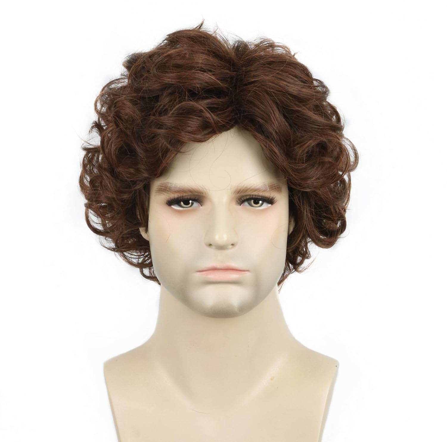 Topcosplay Men Wigs Dark Brown Short Curly Layered Cosplay Halloween Character Costume Man Wig