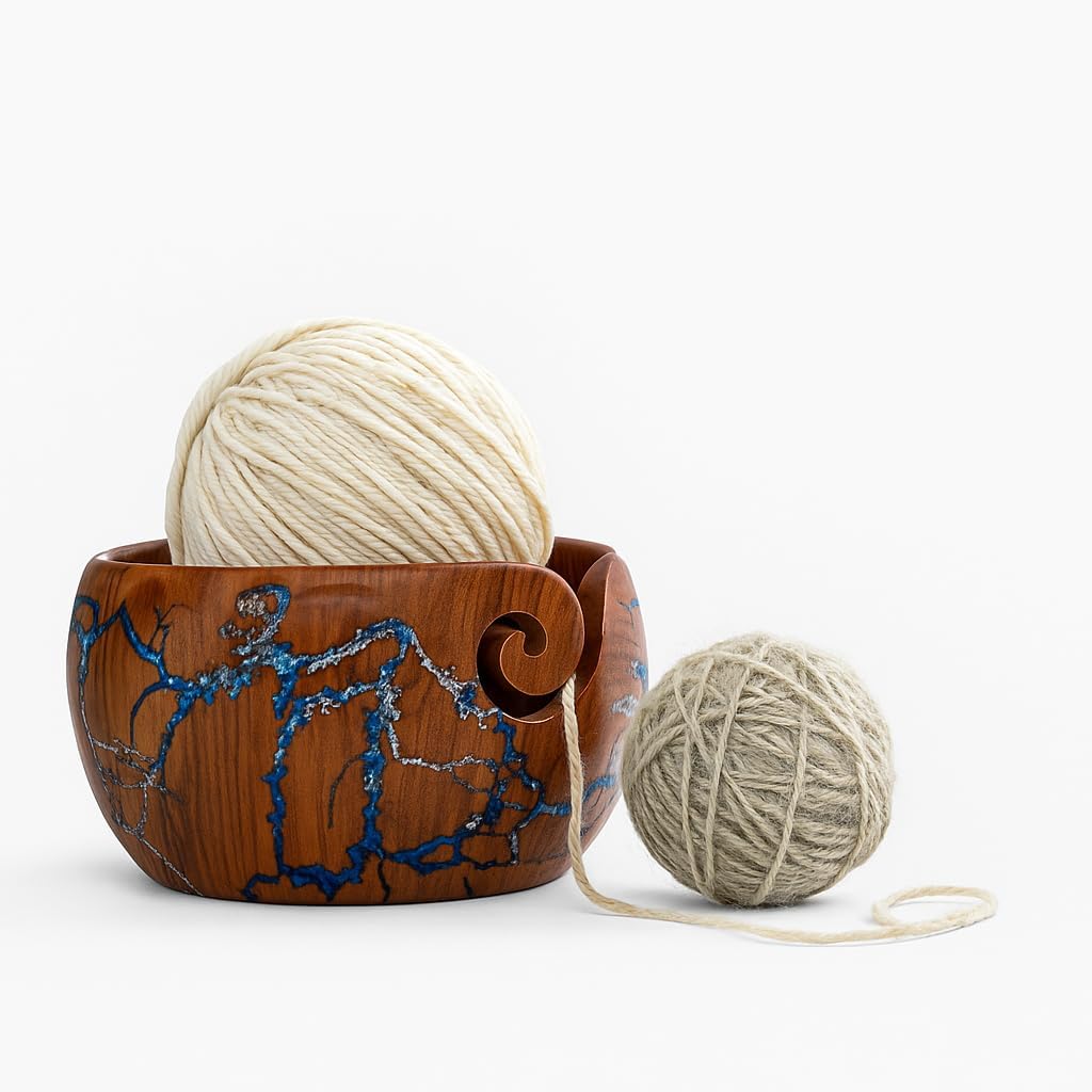Handcrafted Wooden rose wood Yarn Bowl for knitting & Crocheting Wooden Yarn Storage Bowl With Carved Holes Drills Knitting Crochet Accessories bowl - Christmas Gift