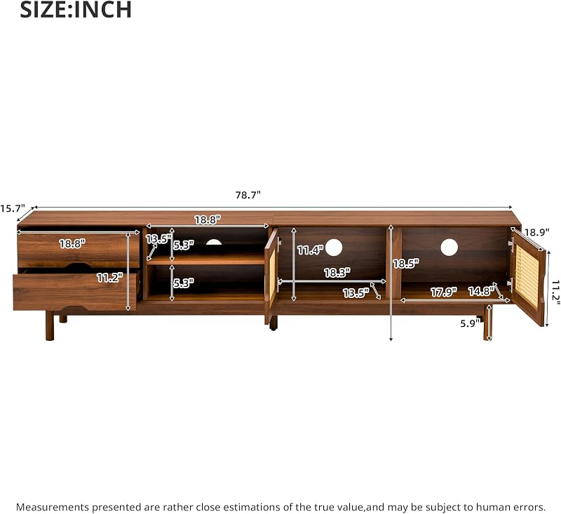 Merax Modern Boho TV Stand with Rattan Doors for TVs Up to 85" image 7