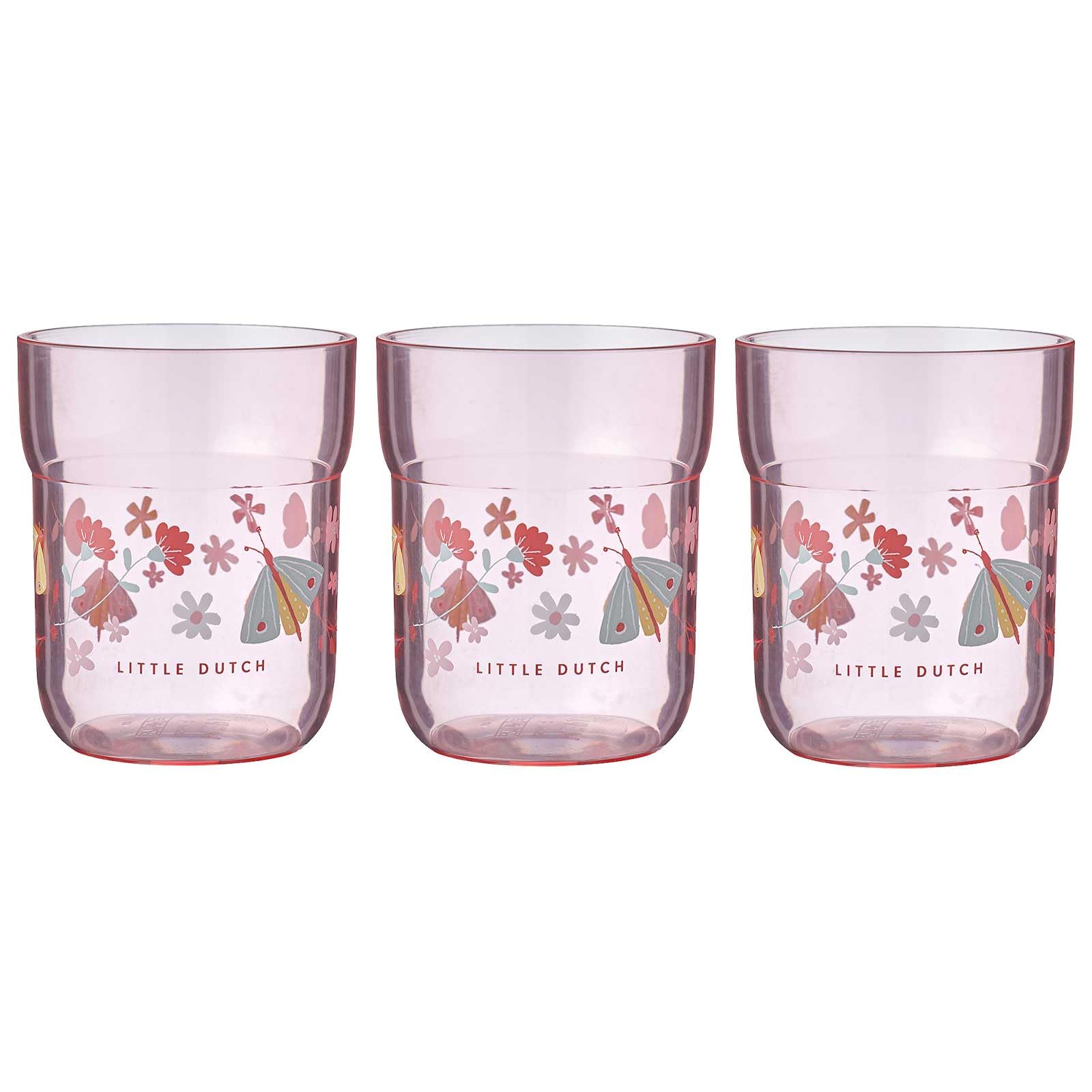 Mepal Mio Lot de 3 verres pour enfants à partir de 9 mois, passent au lave-vaisselle, 250 ml, motifs fleurs et papillons