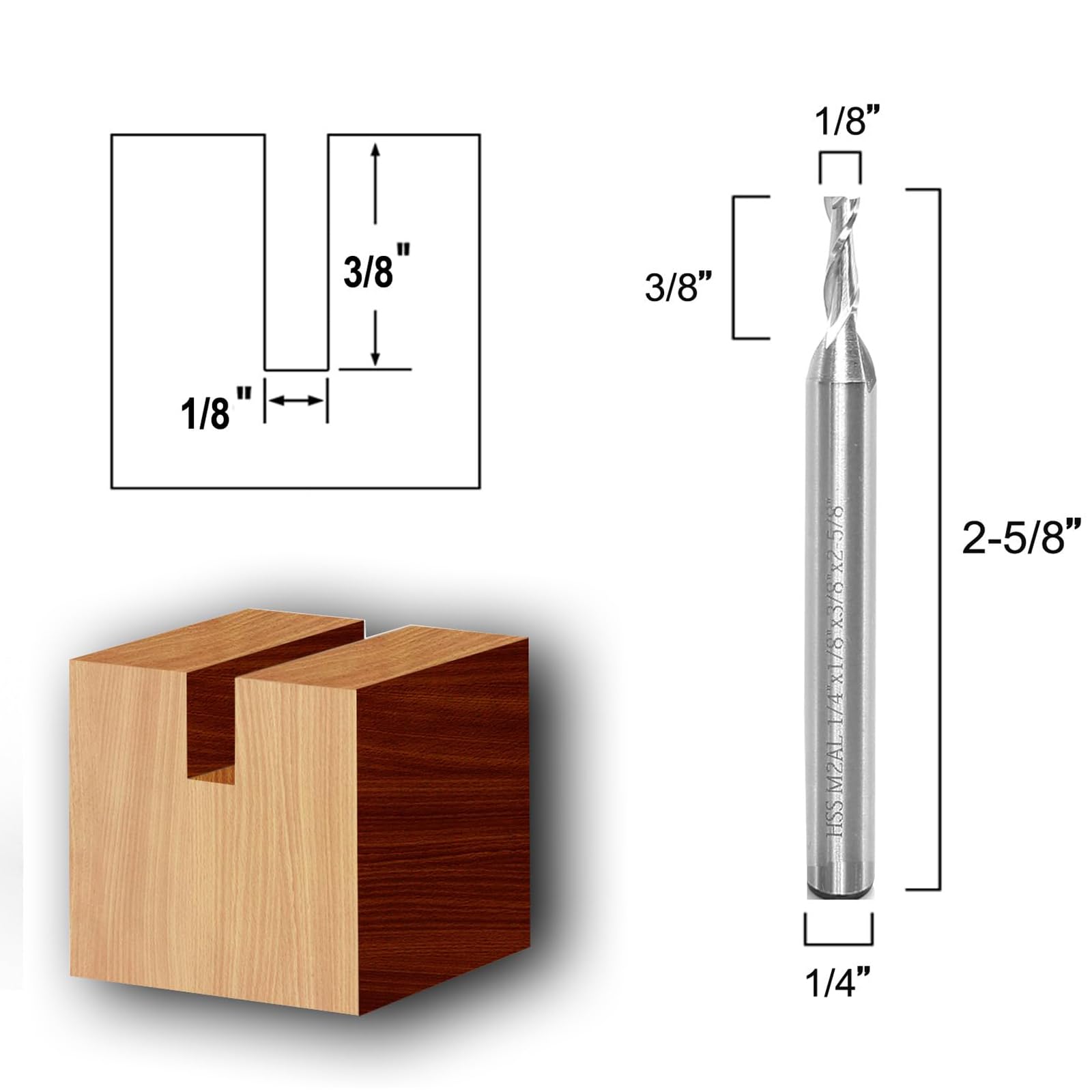 Sinoprotools Up-Cut Spiral Router Bit 1/4-Inch Shank, M2 High Speed Steel HSS CNC Spiral Router Bits, 1/8" Cut Dia - Image 2
