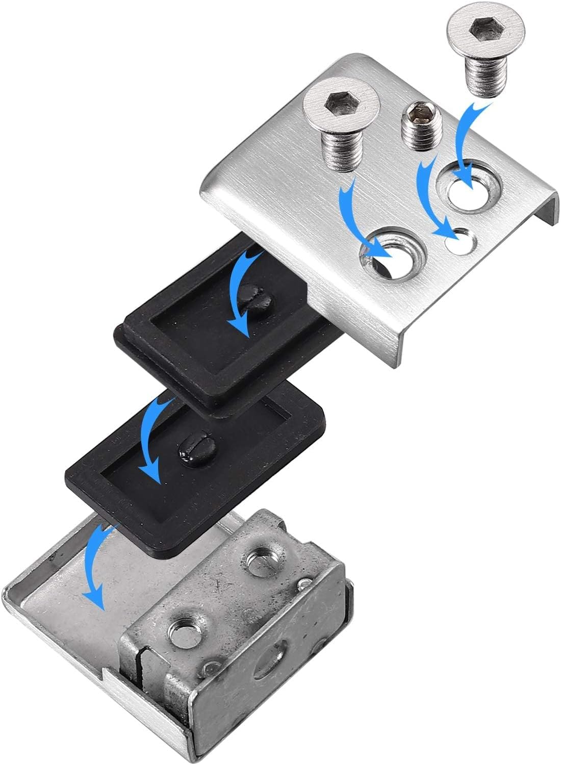Morsetto per Vetro 8-10mm, 6pcs Morsetti per Vetro Acciaio Inox 304 Supporto per Vetro Regolabile Piatto Posteriore Lucido per Corrimano RinghiereScale Argento