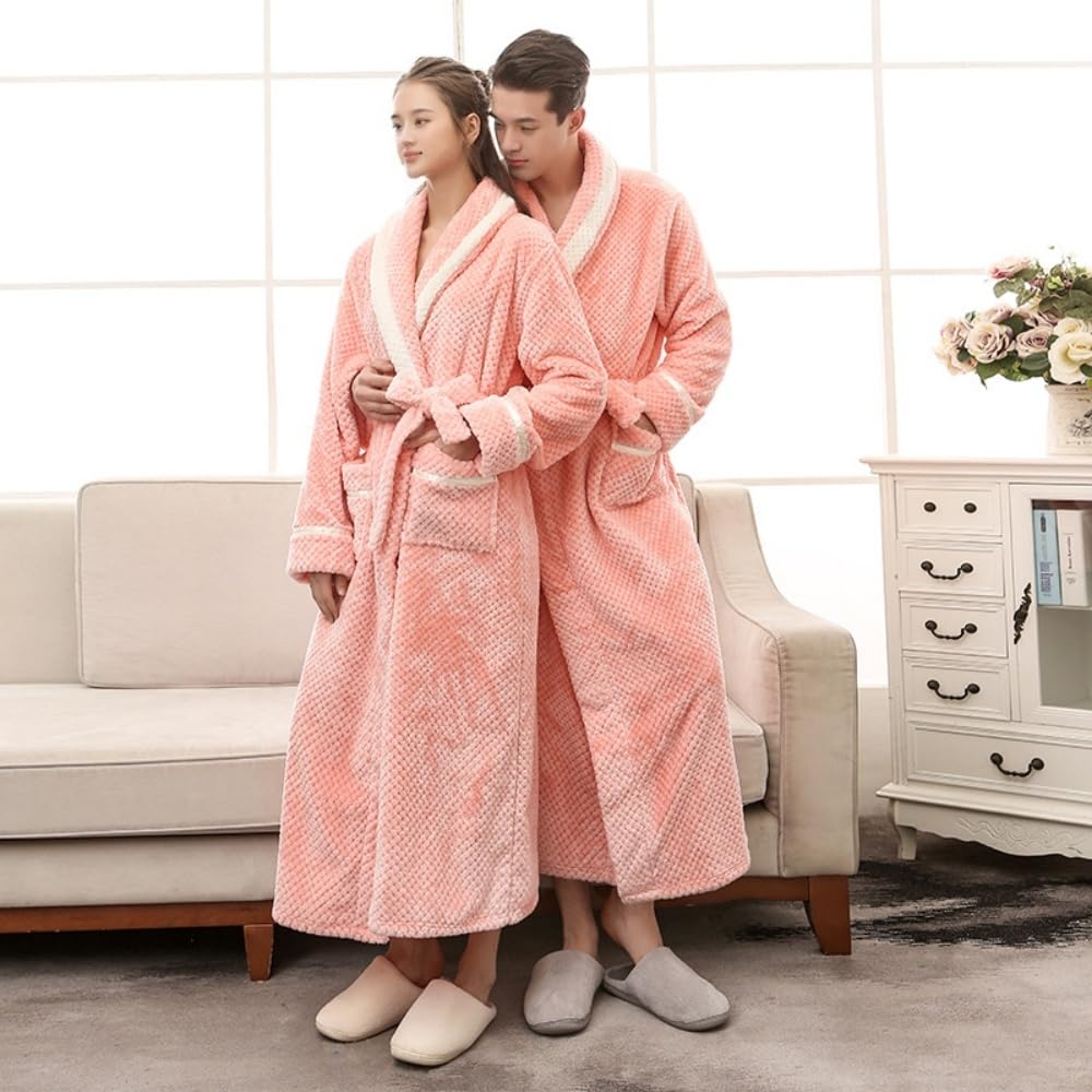 Langer Waffel-Flanell-Bademantel für Unisex-Paare – Luxuriöser Morgenmantel mit Schalkragen für Herbst und Winter,Warme,Flauschige und Bequeme Nachtwäsche – Superweicher Hausmantel