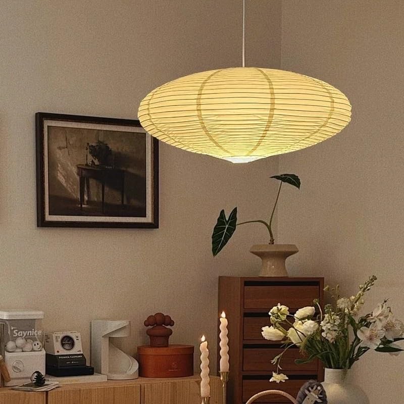 Lampa wisząca z papieru ryżowego do salonu, jadalni, sypialni (średnica 60 cm, białe światło)