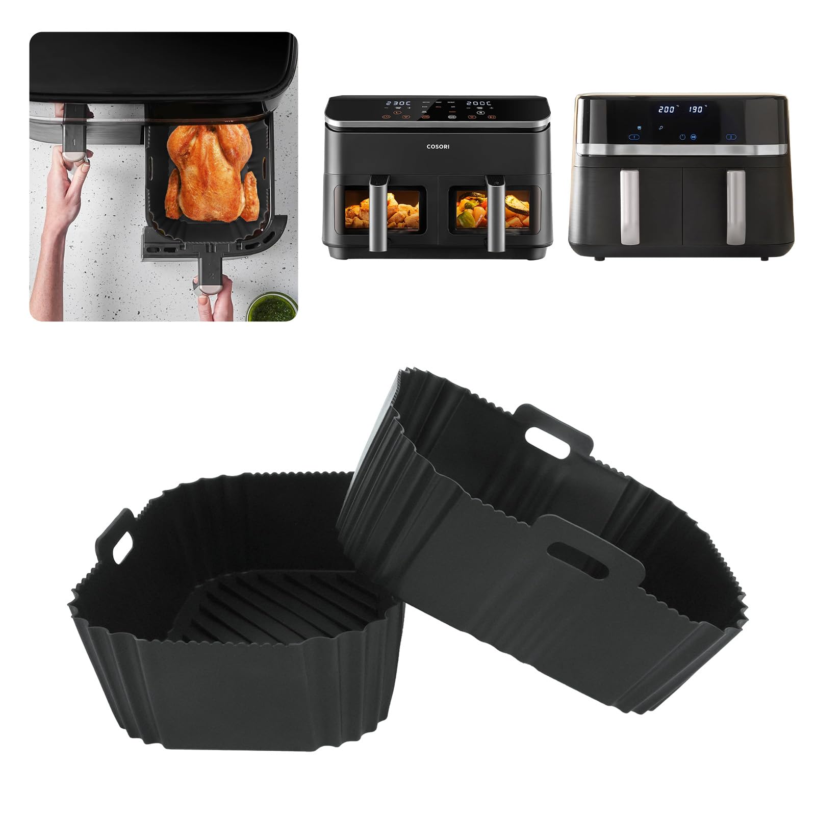 Molde de Silicona para Russell Hobbs Freidora de aire, doble cesta 9L, Accesorios reutilizables Freidora de Aire Insertos de Silicona para COSORI Air Fryer 8,5L & Russell Hobbs 4,5L*2