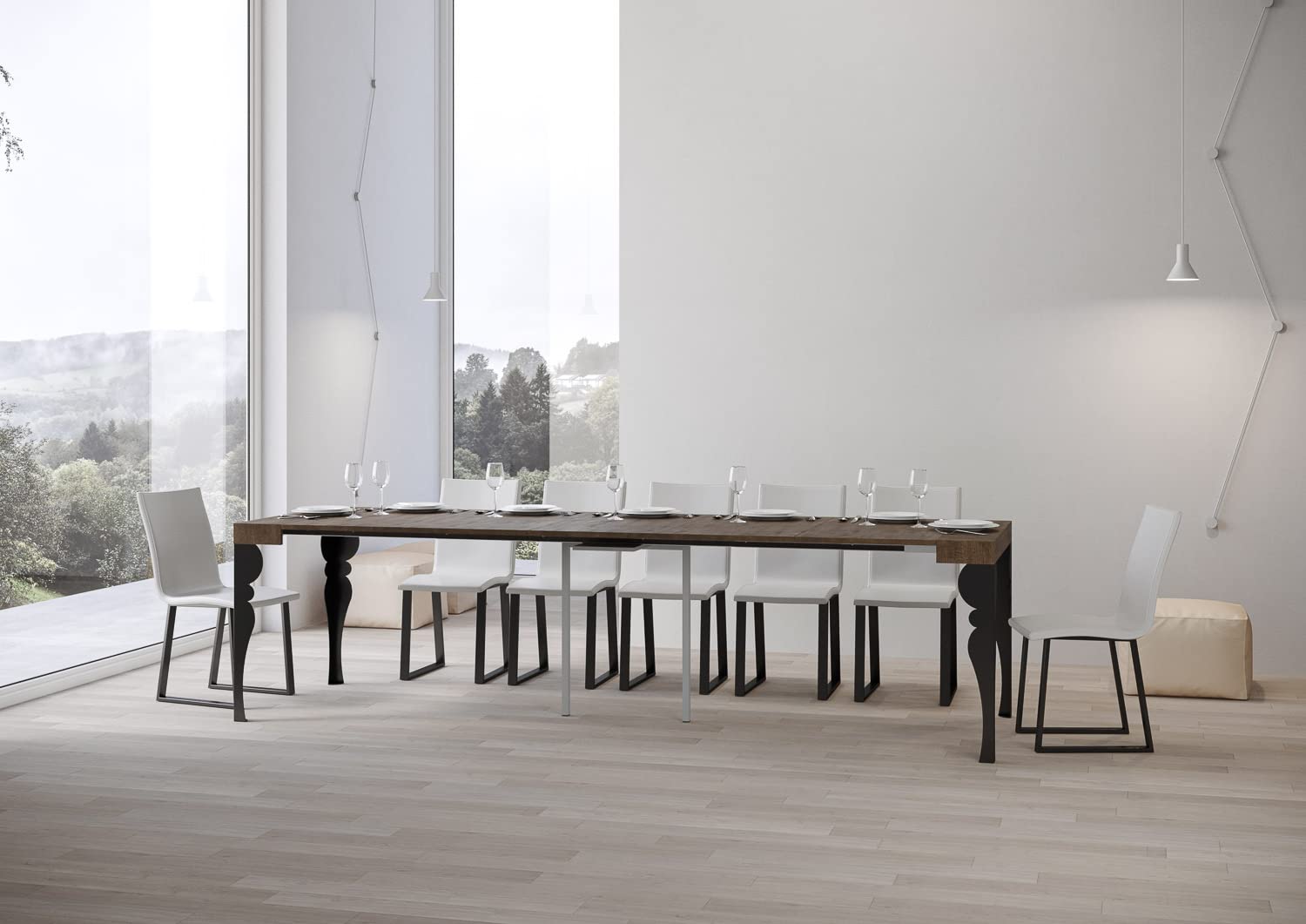 Console extensible Itamoby, modèle Noce, table rectangulaire en bois et métal anthracite, 300 cm x 75 cm x 75 cm, extensible jusqu'à 300 cm, pour 14 personnes, contemporain, pour intérieur