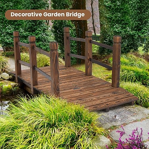 image for HAPPYGRILL 5FT Wooden Garden Bridge, Decorative Pond Landscaping Bridg
