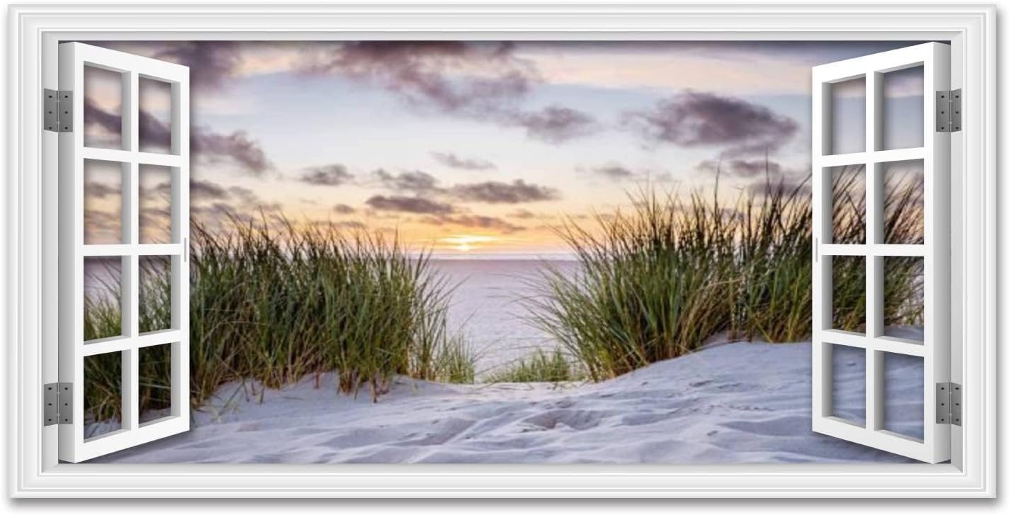 3D Fake Window Wall Art Texel lighthouse during sunset Netherlands