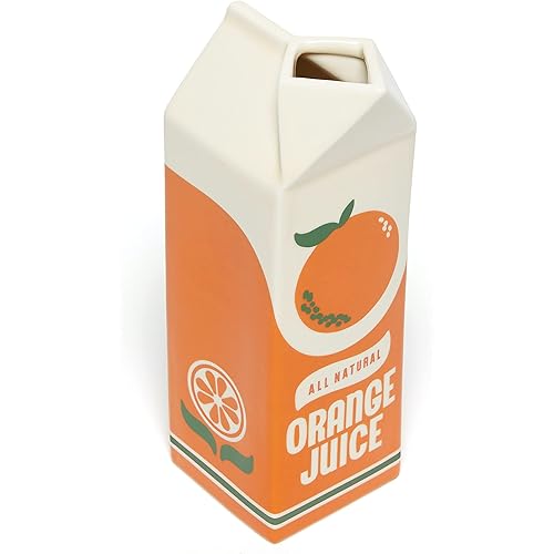ban.do Vintage Inspired Rise and Shine Decorative Ceramic Vase, Unique Home/Kitchen/Office Accent, Orange Juice