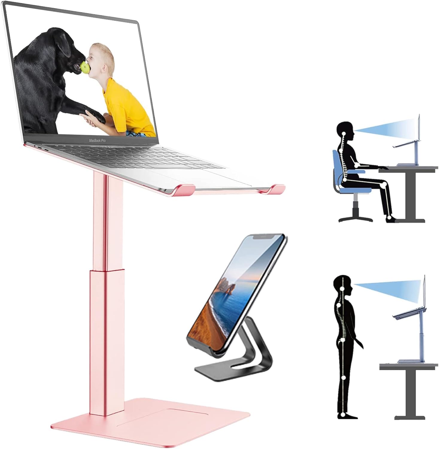 Laptop Stand for Desk, Ergonomic Sitting and Standing Laptop Riser for Notebook MacBook 11-17 Inches，DJ Laptop Stand Adjustable Height from 7-15 Inches Aluminum