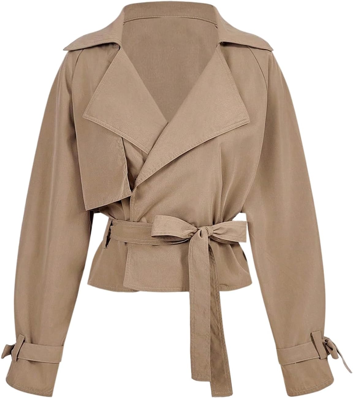 Verdusa Women's Old Money Wrap Tie Belted Trench Coat Lapel Collar Double Breasted Short Outerwear