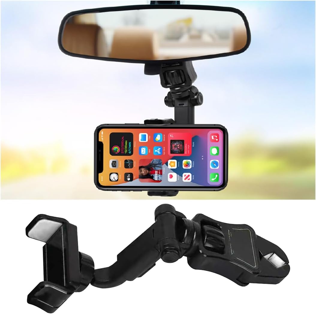 BESULEN Car Rear View Mirror Phone Holder, 360° Rotating