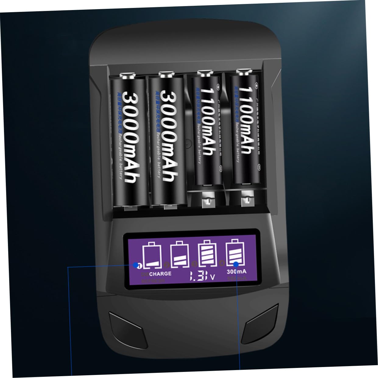 Gadpiparty Cargador de Batería Recargable AA/AAA Cargador de 4 Ranuras Pantalla Voltaje Capacidad