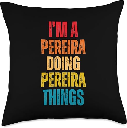 Team Pereira & Personalized Last Name Gifts Pereira Proud Family Retro Reunion Last Name Surname Throw Pillow, 18x18, Multicolor