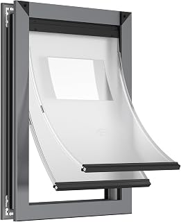 Rescumascer Medium Dog Door for Door, Aluminum Doggie Door with Telescoping Tunnel, Two Sliding Lock Panels, Easy Installation Doggy Door for Medium Dogs up to 30lbs