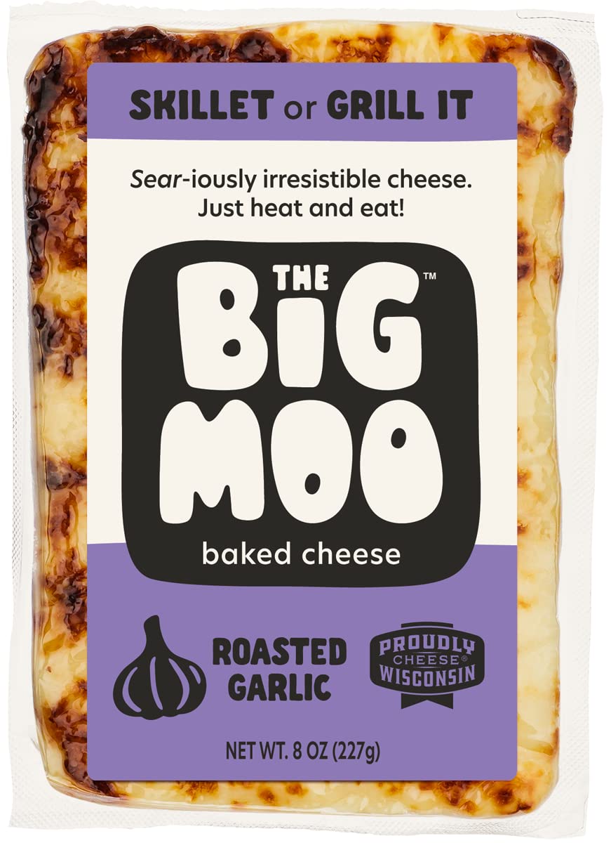 THE BIG MOO Baked Cheese ROASTED GARLIC | Bundle of 3 | 8 oz cheese block | Healthy Snacks | Keto Food | Keto Friendly Snack | Gluten-free | Protein Snacks | Low Carb | Sugar-free | Atkins Snack | Diabetic Snacks | Easy Cheese | Fat Bomb | Carnivore Snack | Gourmet Snack | 100% Cheese