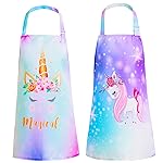 PASHOP 2 Pack Kids Apron Rainbow Unicorn Toddler Apron With Pockets for Kids Girls Boys Cooking Baking Painting