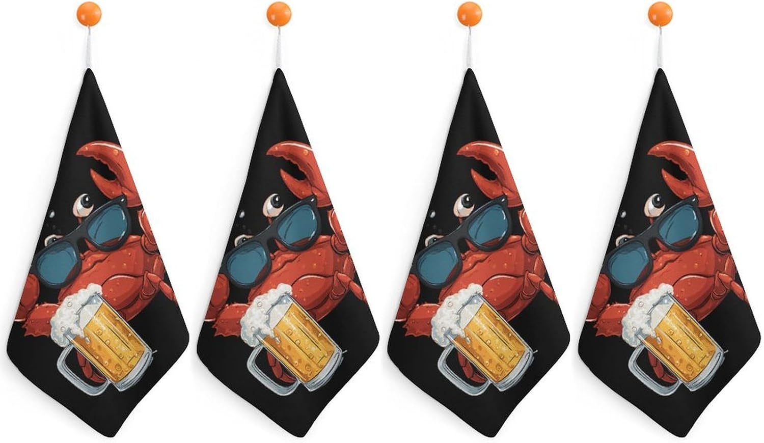 Victorys Crab Ocean Animal Microfiber Hand Towels for Bathroom Soft Absorbent Bath Kitchen Towel with Hanging Loop 4PCS