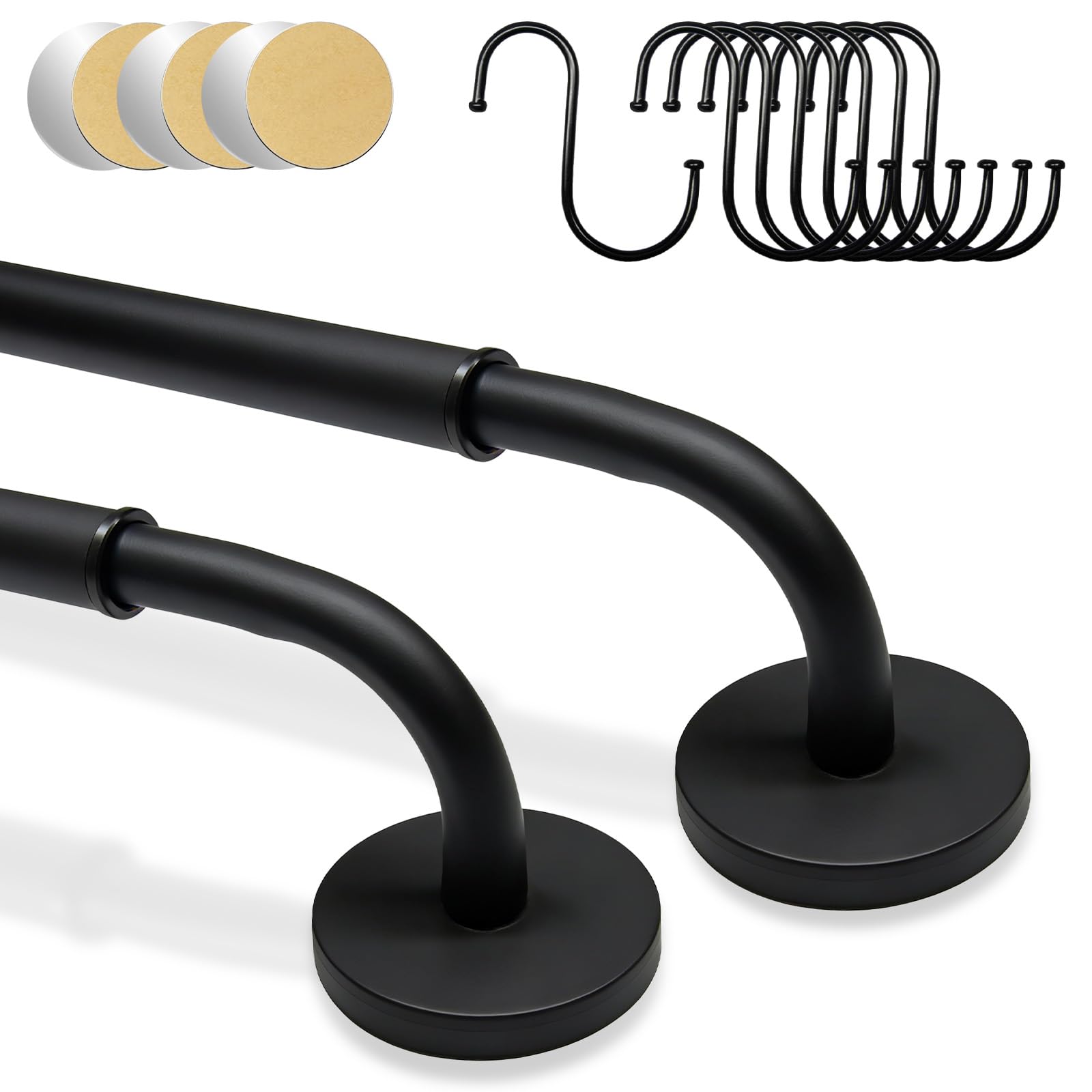 Photo 1 of 2 Pack Magnetic Curtain Rod for Metal Door, Adjustable 16 to 30 Inch, 1/2 Inch Diameter, French Door Magnetic Curtain Rods with Hooks (Black)