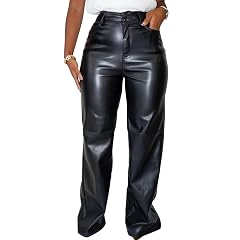 hibshaby Faux Leather Pants for Women High Waisted Straight Leg Long Pants