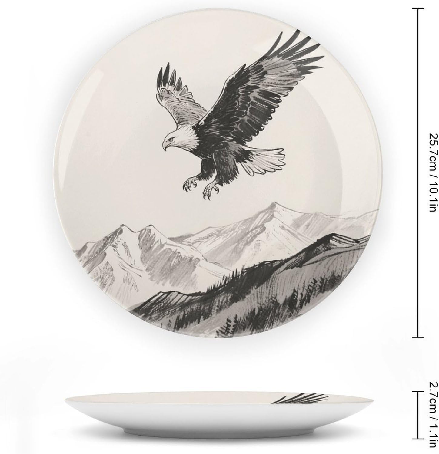 Soaring Eagle Ceramic Plate 10inch Decorative Bone China Wall Hanging Ornament Plates Bohemian Style Dinner Plate with Display Stand Cabinet Display Plates for Home Art Decor