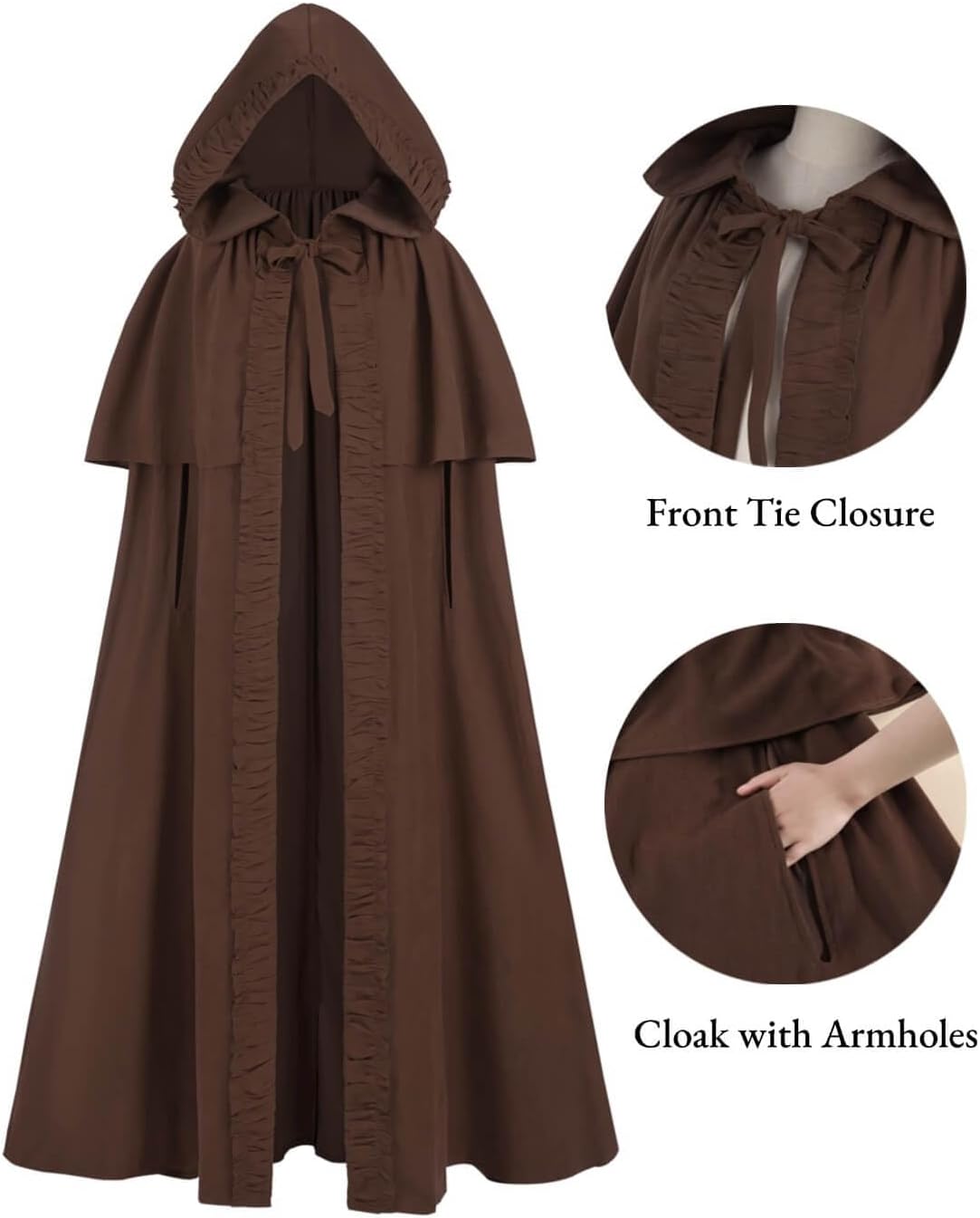 Nuoqi Renaissance Cloak with Hood Women Medieval Cloak Halloween Cosplay Knight Gothic Witch Cape - Image 6