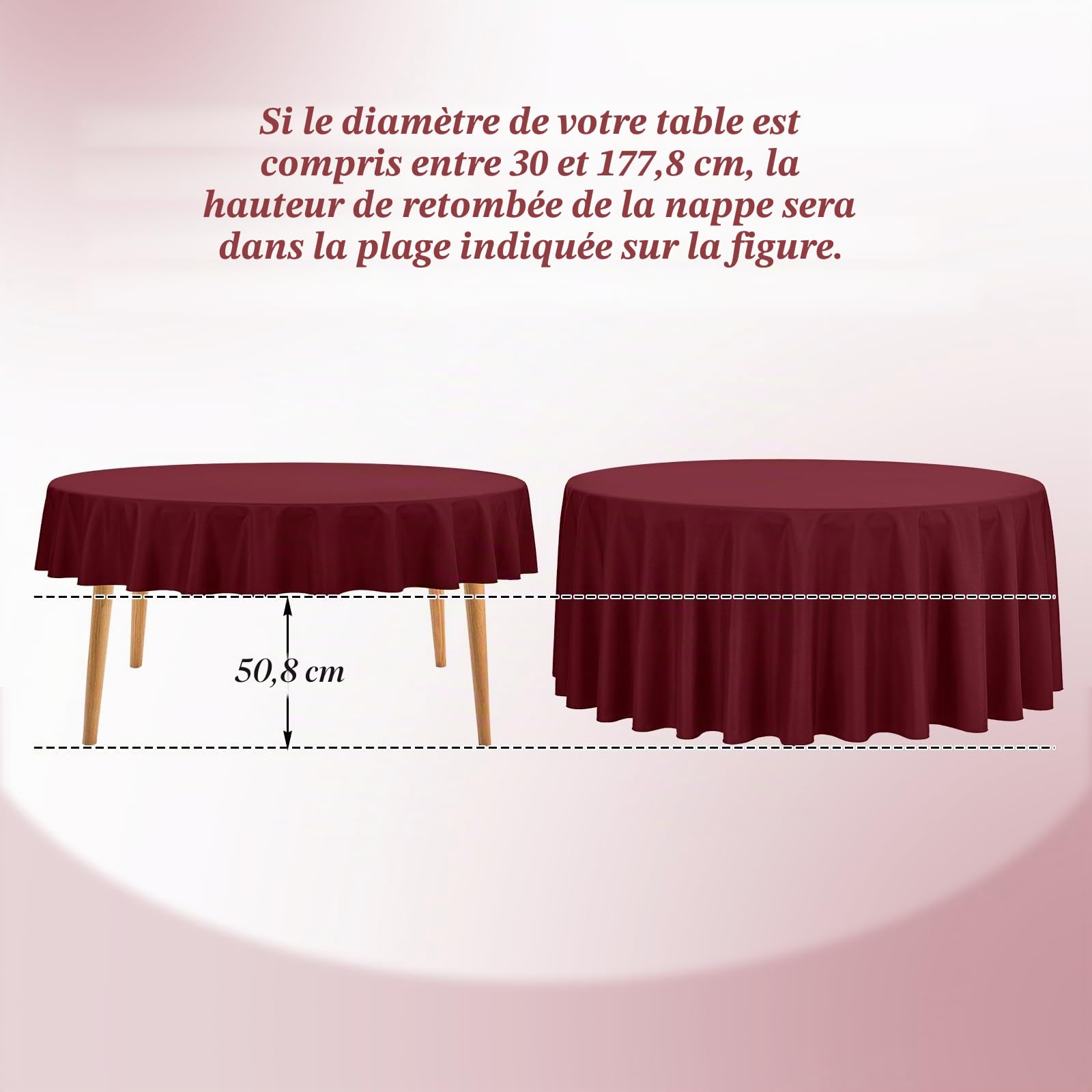 YMHPRIDE 12 nappes rondes bordeaux de 90 pouces, Nappe ronde en tissu polyester lavable pour mariage, banquet, fêtes, dîner de vacances, décoration de table, bordeaux