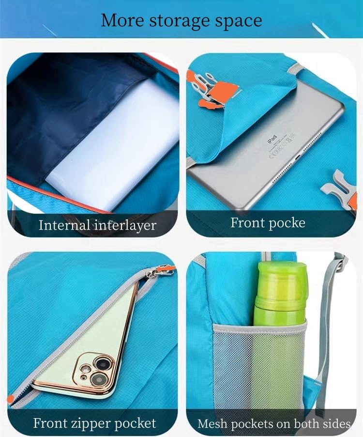 Mochila plegable ligera para senderismo y viaje, azul cielo miniatura 4