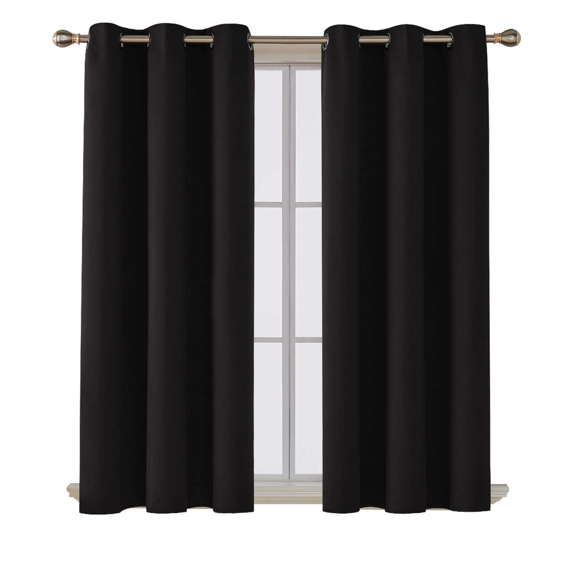 Deconovo Room Darkening Thermal Insulated Grommet Black Blackout Curtains - Noise Reducing Panels for Living Room (2 Panels, 42x63 in)