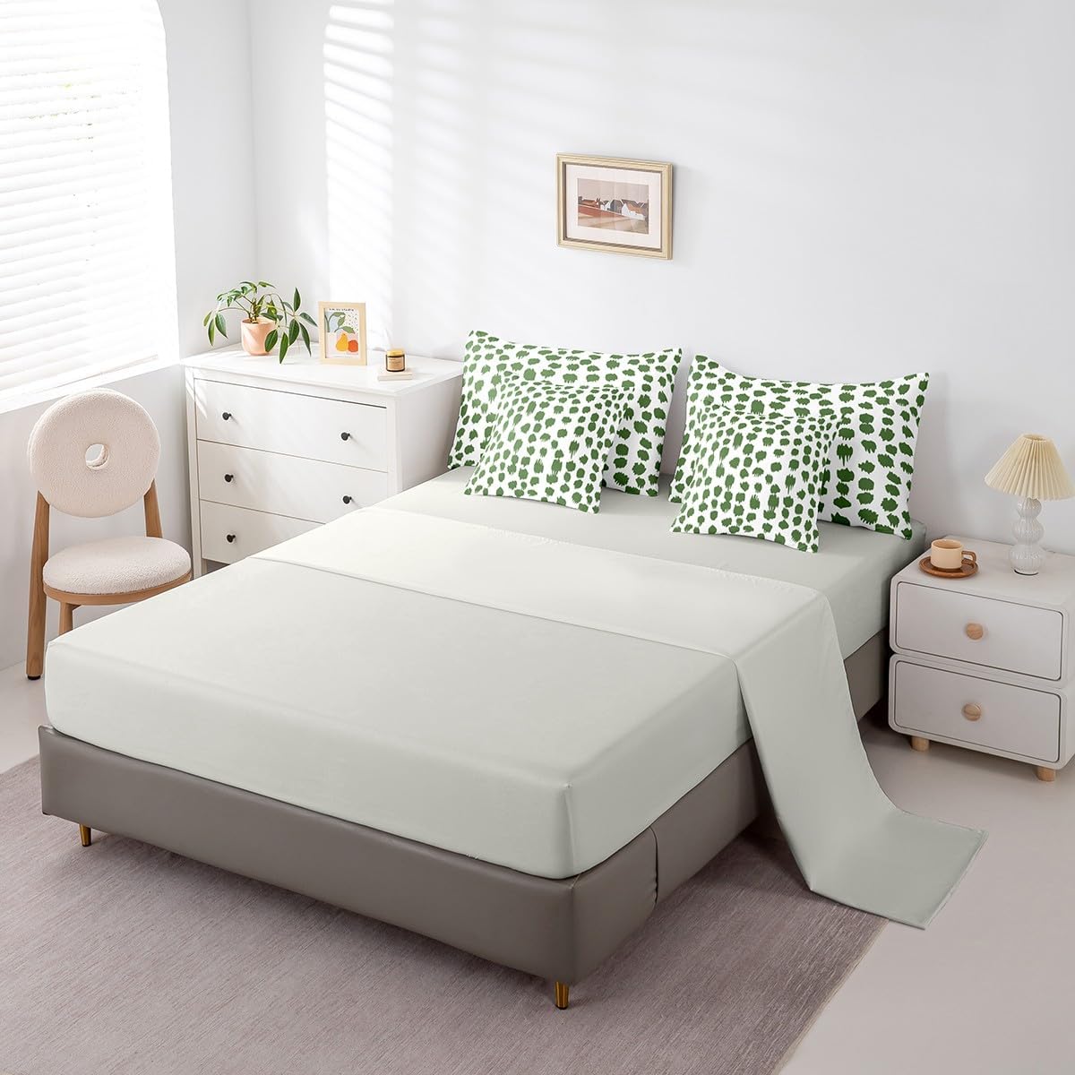 Erosebridal Green Polka Dots Bed in A Bag with Sheets Abstract Geometric Spots Twin Comforter Set 7 Piece Rustic Farmhouse Bedding Sets for Kids Teens Adults Brush Stroke Bed Set Room Decor
