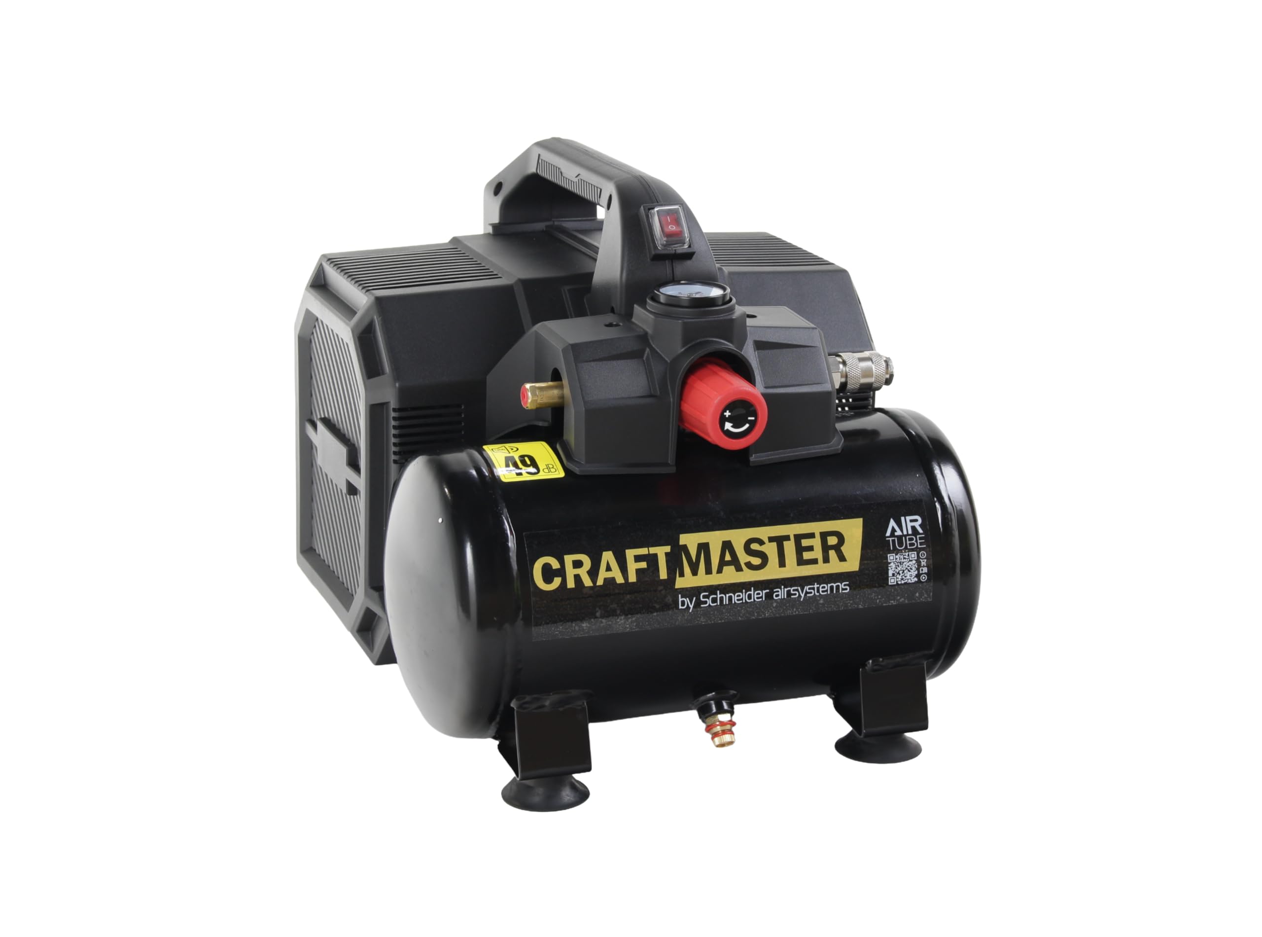 SCHNEIDER CRAFTMASTER, leiser, tragbarer, ölfreier Kompressor, 6-Liter-Tank, maximaler Druck: 8 bar, Leistung: 0,75 PS, Geräuschpegel: 49 dB LwA