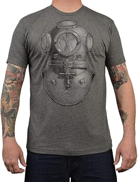 Mens Diver Bell Helmet Antique Deep Sea Old Diving Suit Ocean Grey T-Shirt