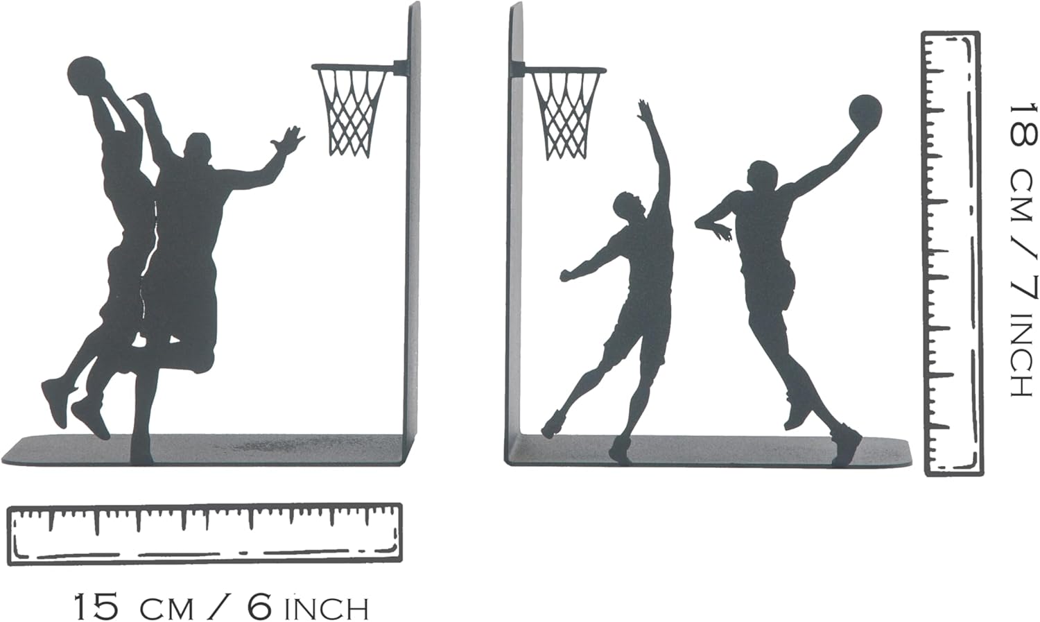 Bookends with Basketball Players Figured, Sports Players Bookend for Fans, Basketball Players Silhouette Book Supports for Kids, Best Gift for Boys, Decorative Slam Dunk Scene Book Holders
