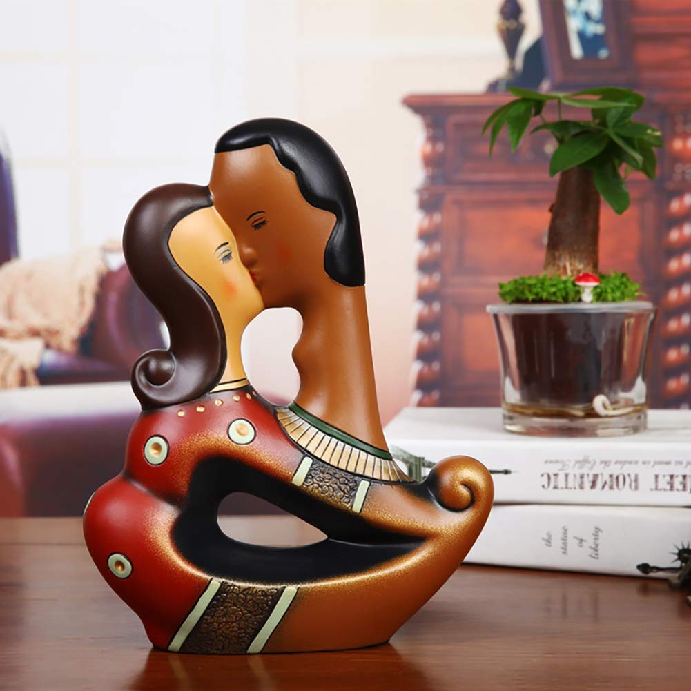 Sculpture couple romantique en céramique colorée : le cadeau de mariage parfait pour les mariés