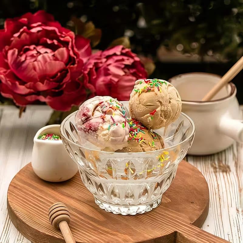 Image of PrimeWorld 350ml Ice Cream Glass Cups - Set of 6 | Dessert, Milkshake, Fruit & Pudding Serving Bowls | Elegant Glass Dishes for Home, Restaurants & Parties | Dishwasher Safe