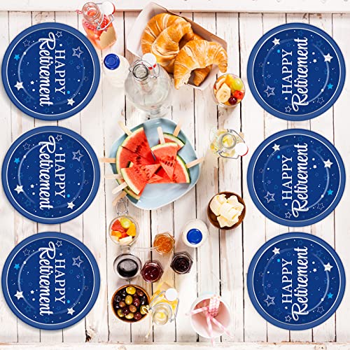 Image of Qyeahkj 48 Pcs Retirement Party Plates Happy Retirement Party Supplies Disposable Paper Dessert Plates Supplies Blue and Silver Lunch Dinner Cake Plates Tableware Decorations for Men Women