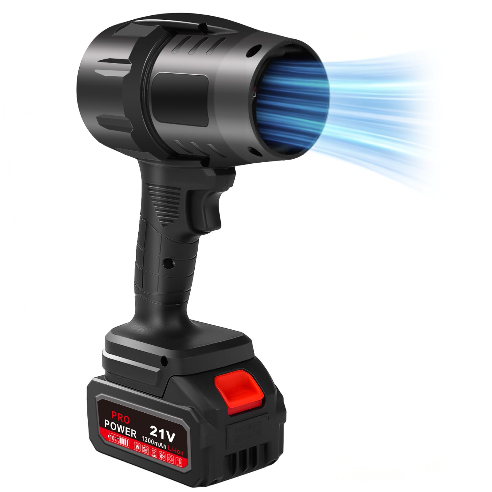 Soffiatore a Batteria Potente, 800W 35000RPM Aspiratore Foglie da Giardino, con Batteria 1300mAh, Turbo Elettrico Power Blower Soffiatore Portatile per Cura del Foglie, Polvere e Neve(Corto)