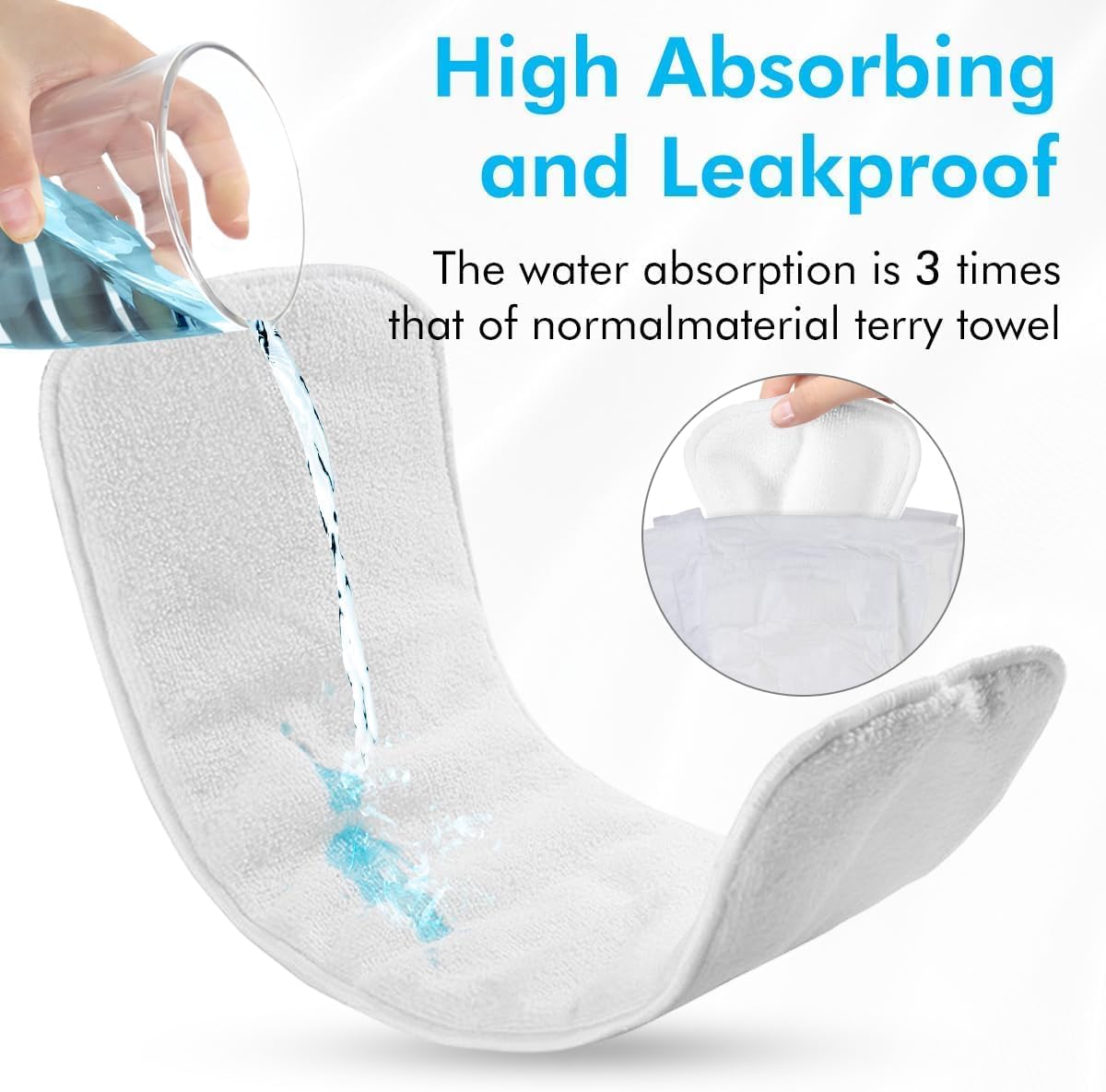 6 Pack Rayon Microfiber Inserts Liners for Adults Cloth Diapers for Incontinence Care, 4-Layer Washable Reusable Large Absorbent (White-Large)