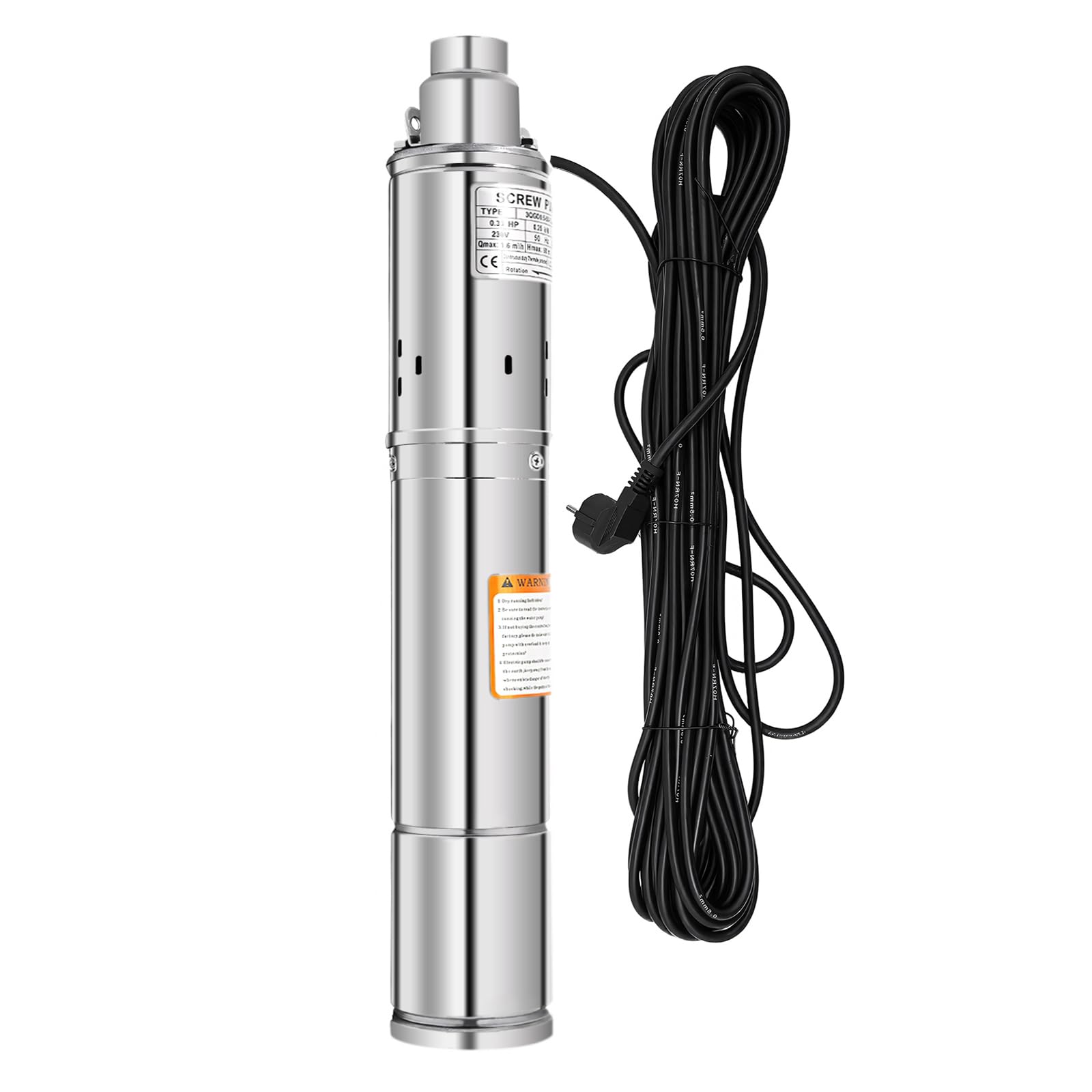 Pompa Immersa 1600 l/h, Pompa Acqua per Pozzo Profondo in Acciaio Inossidabile, Altezza massima di scarico 80 m, Pompa sommergibile Automatico Uso Domestico Agricolo Industriale 20m Cavo