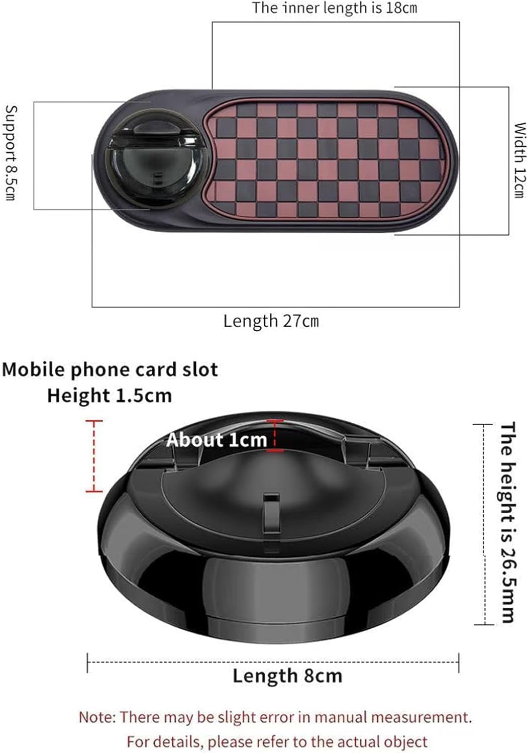 Multifunctional Car Anti-Slip Mat Dashboard Phone Holder with Rotatable Stand, Temporary Parking Number Plate, Large Pad for Phones, Sunglasses & Keys(Grey 1)