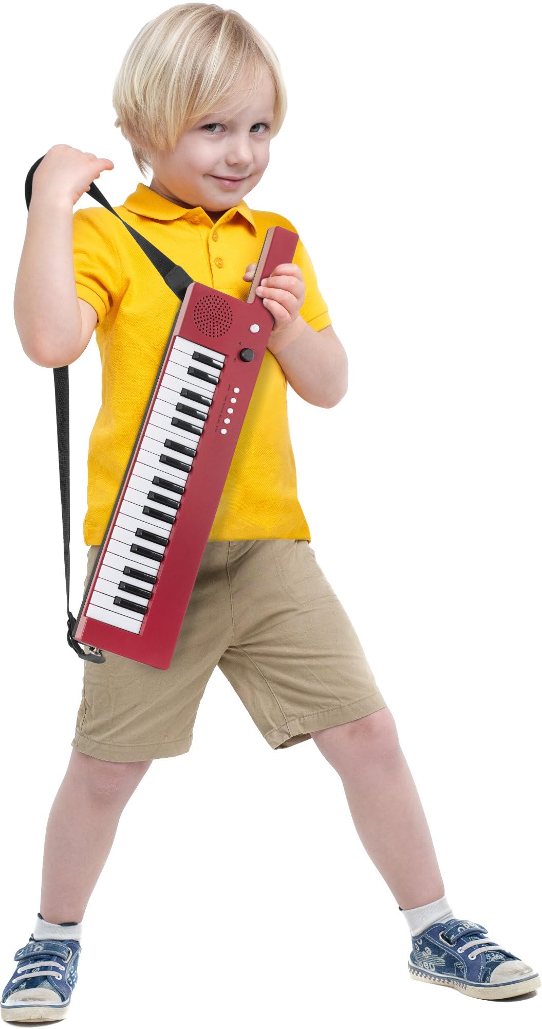 McGrey KT-3712 Kinderkeyboard - 37 Tasten - Keytar inklusive Tragegurt und Mikrofon - Betrieb über Akku und USB-Netzteil möglich - 4 Klangfarben, 4 Begleitrhythmen und 10 Demosongs - Rot