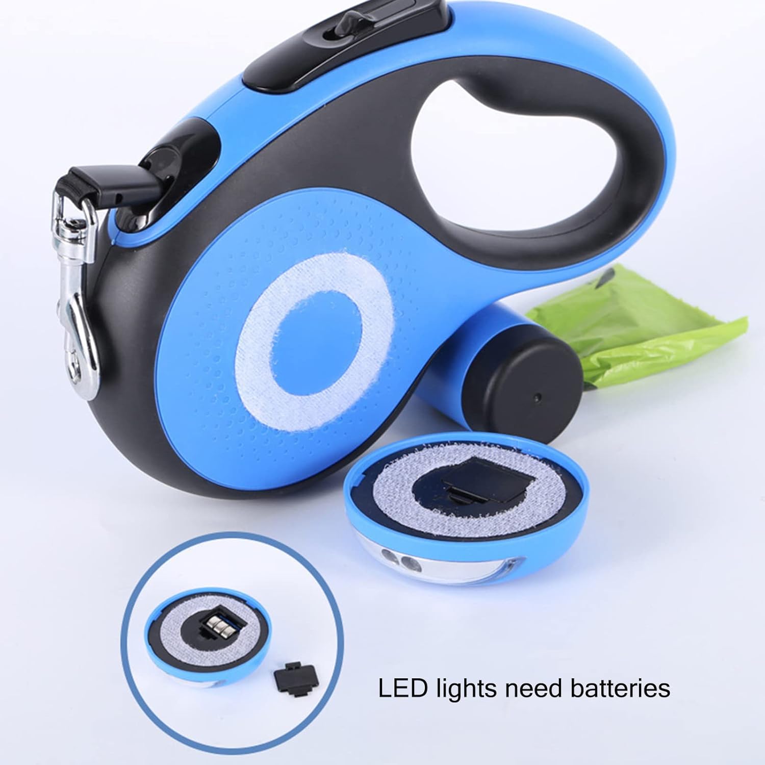 5M Retractable Dog Lead with Removable LED Light and Garbage Bag