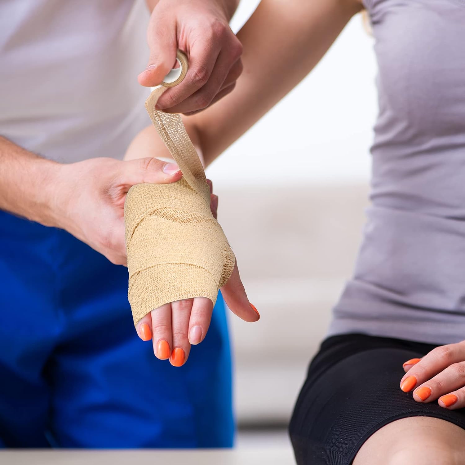 Treela 96 Pack Self Adhesive Bandage Wrap 2 Inch x 5 Yard Self Adherent Cohesive Bandages Elastic Athletic Sports Tape Breathable Wound Tape for Stretch Athletic Wrist Ankle(Nude) - Image 6