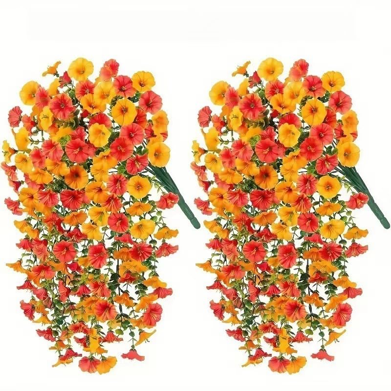 2PC Artificial Flowers Outdoor 75cm Artificial Hanging Flowers,Artificial-Plants Outdoor,Fake Hanging Baskets,UV Resistant Fake Flowers No Fade Faux Plants Garden Porch Window Box Decorating (orangeB)