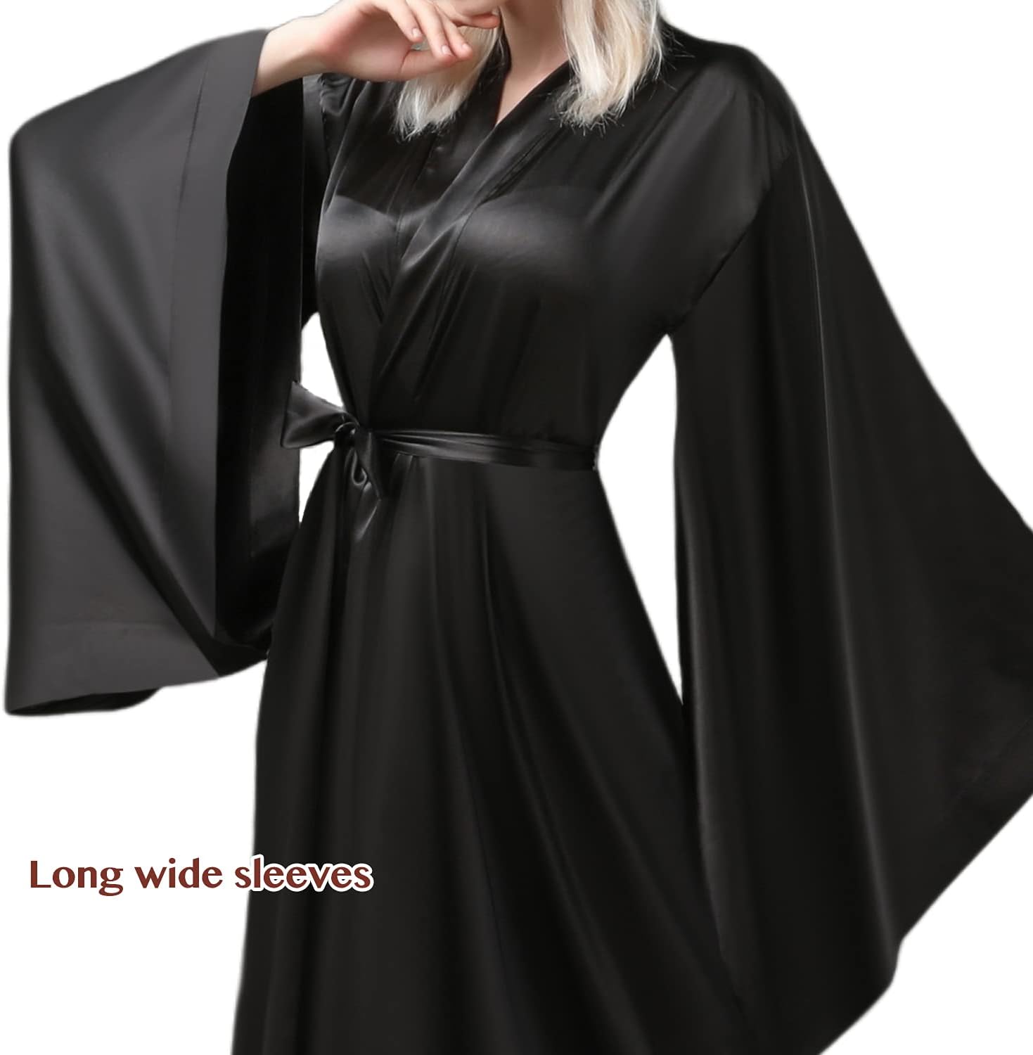 BATHGOWN Women's Silk Kimono Long Robe Satin Bridesmaid Wedding Sleepwear Beach Blouses Bikini Cover Up Plus Size