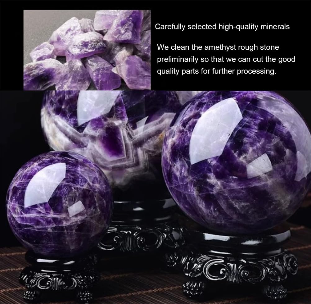 Esfera de Cristal de amatista con soporte de Madera, Gran escultura de esfera de cristales curativos, decoración para El hogar y la oficina, meditación Fengshui.,3.14in