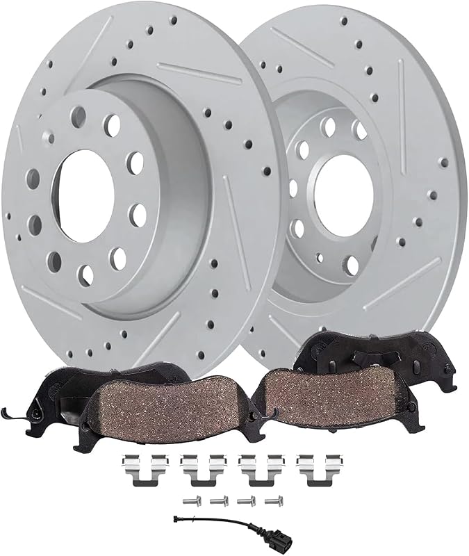Kit de freio traseiro Detroit Axle com discos perfurados e ranhurados para Audi A3 e Volkswagen – 282 mm